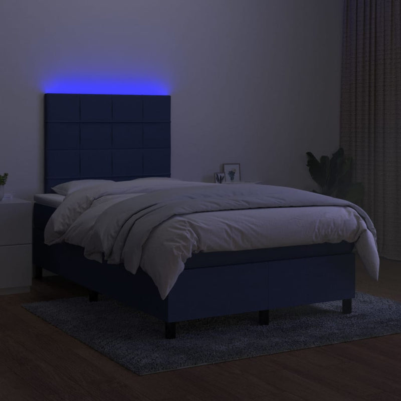 vidaXL kék szövet rugós és LED-es ágy matraccal 120 x 200 cm