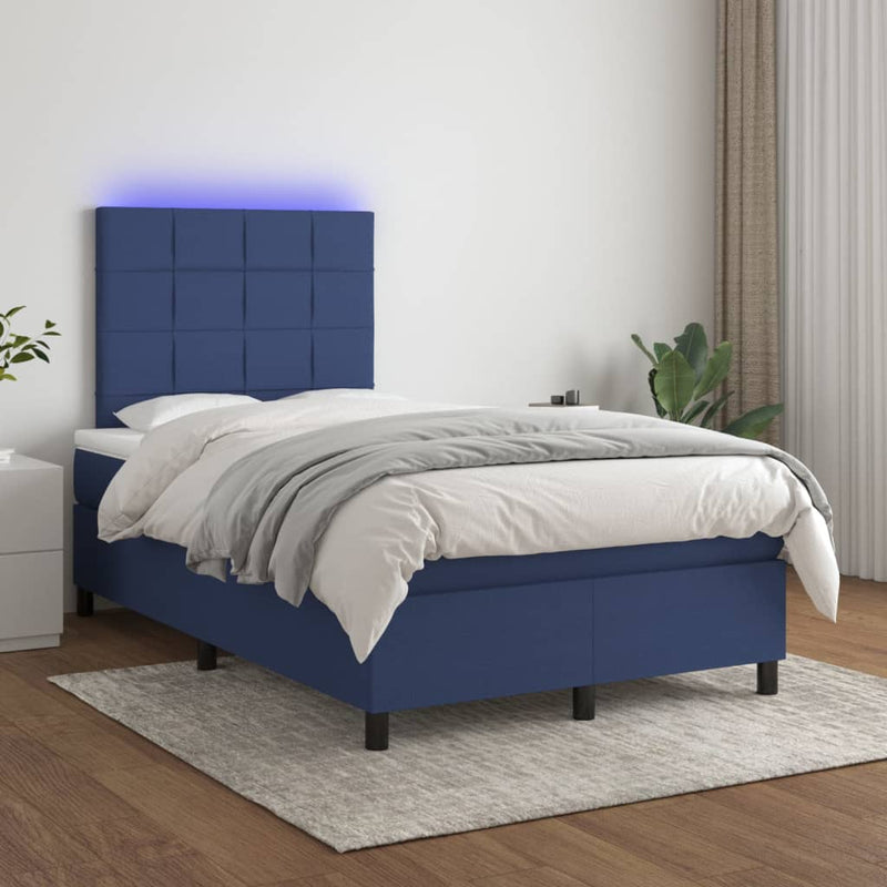 vidaXL kék szövet rugós és LED-es ágy matraccal 120 x 200 cm
