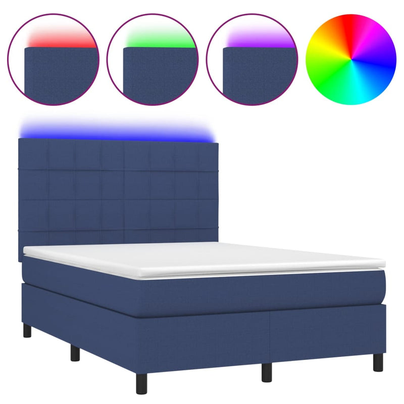 vidaXL kék szövet rugós és LED-es ágy matraccal 140x190 cm