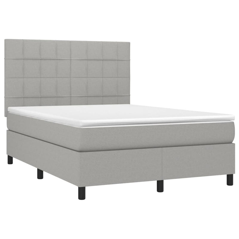 vidaXL világosszürke szövet rugós és LED-es ágy matraccal 140x200 cm