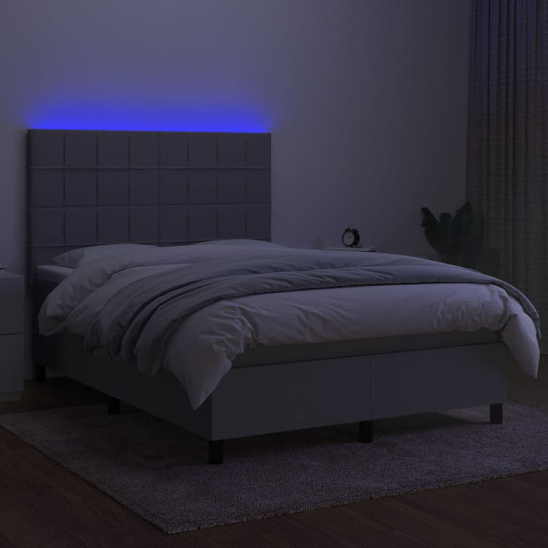 vidaXL világosszürke szövet rugós és LED-es ágy matraccal 140x200 cm