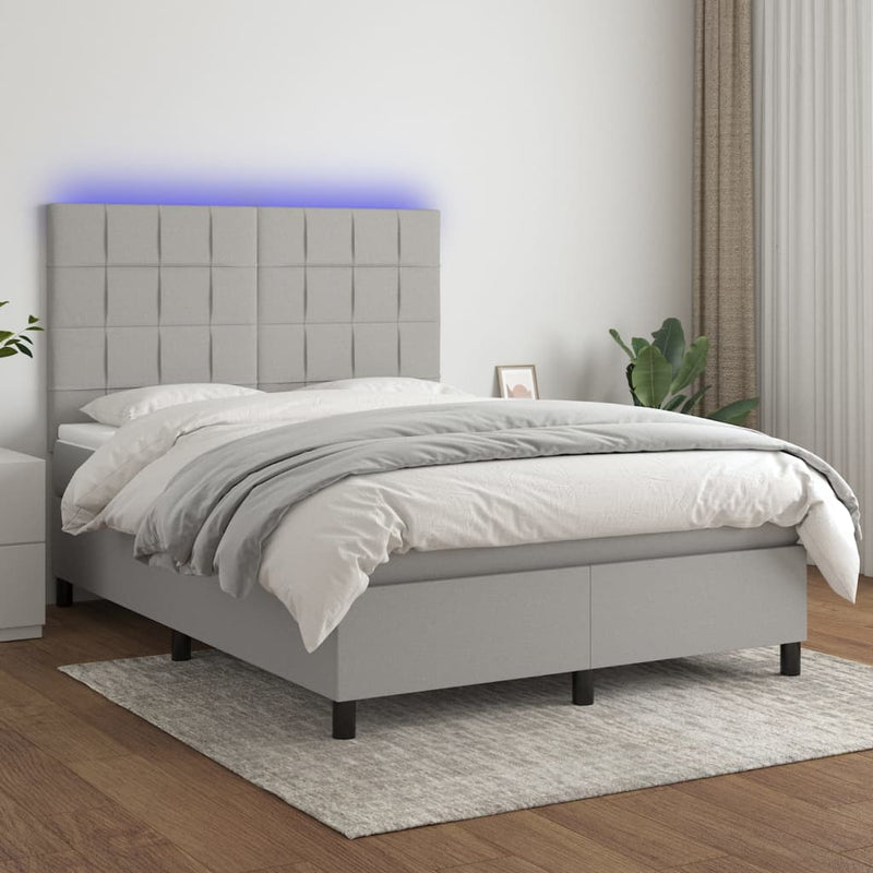 vidaXL világosszürke szövet rugós és LED-es ágy matraccal 140x200 cm