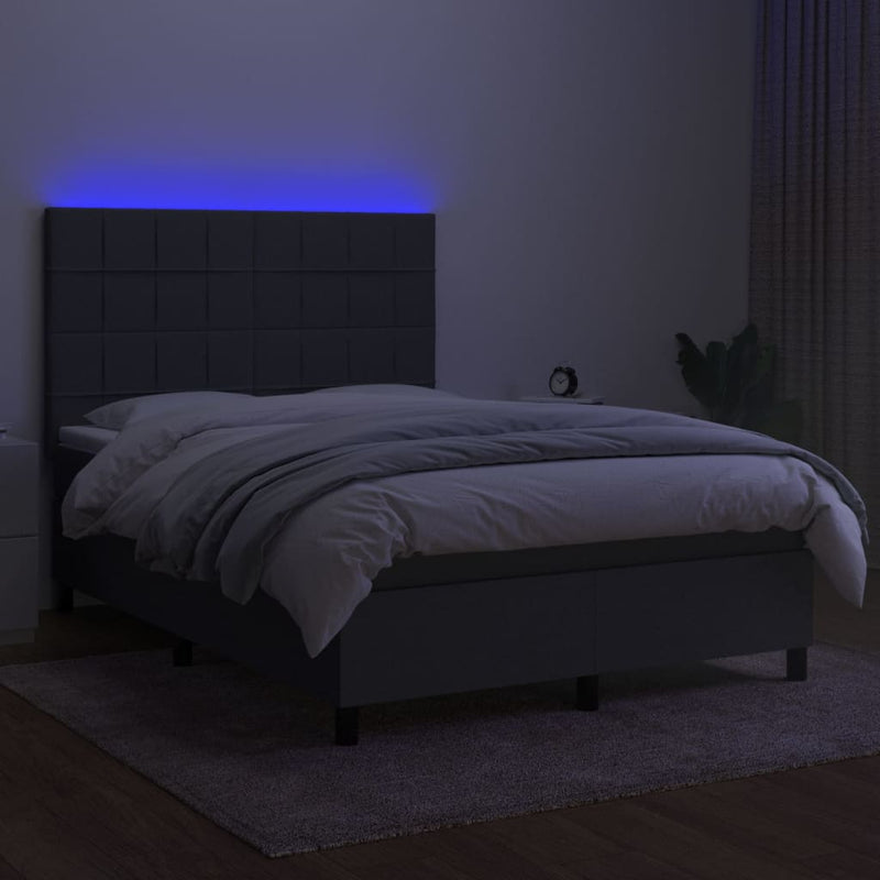 vidaXL sötétszürke szövet rugós és LED-es ágy matraccal 140x200 cm