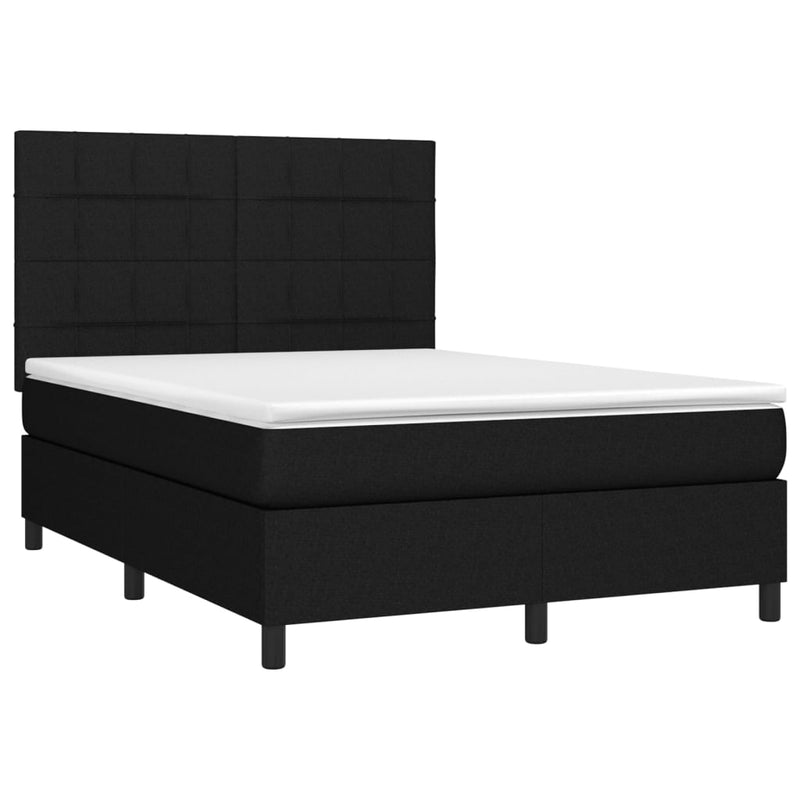 vidaXL fekete szövet rugós és LED-es ágy matraccal 140x200 cm