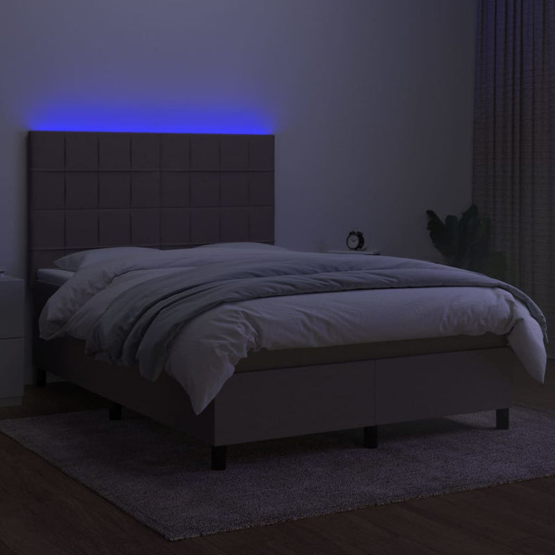 vidaXL tópszínű szövet rugós és LED-es ágy matraccal 140x200 cm