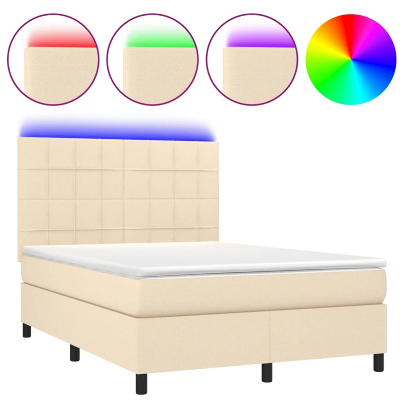 vidaXL krémszínű szövet rugós és LED-es ágy matraccal 140x200 cm