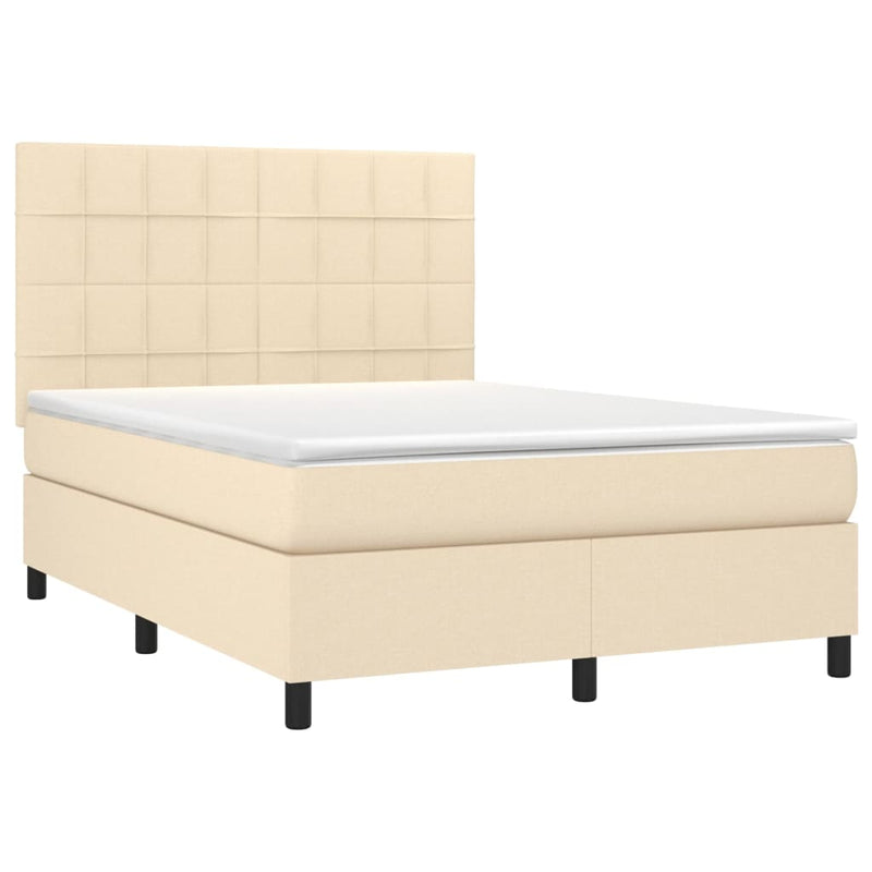 vidaXL krémszínű szövet rugós és LED-es ágy matraccal 140x200 cm