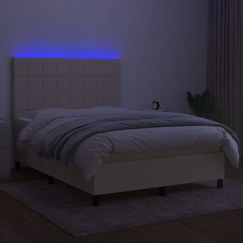 vidaXL krémszínű szövet rugós és LED-es ágy matraccal 140x200 cm