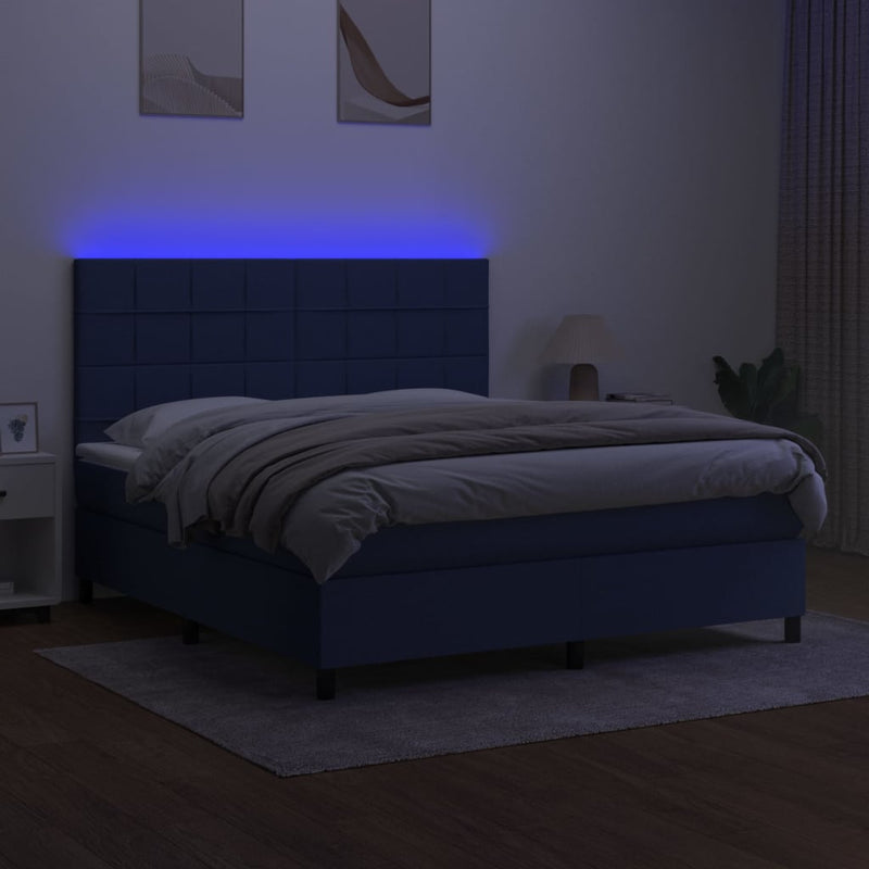vidaXL kék szövet rugós és LED-es ágy matraccal 160x200 cm