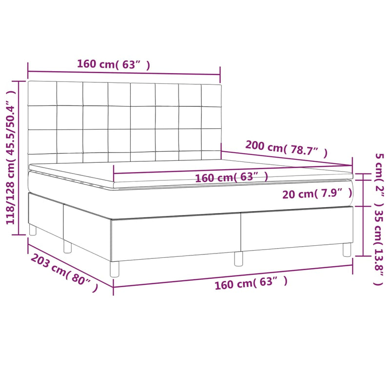 vidaXL kék szövet rugós és LED-es ágy matraccal 160x200 cm
