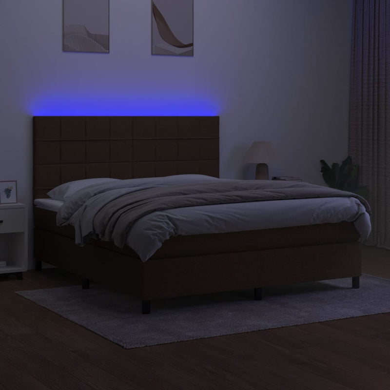 vidaXL barna szövet rugós és LED-es ágy matraccal 180 x 200 cm