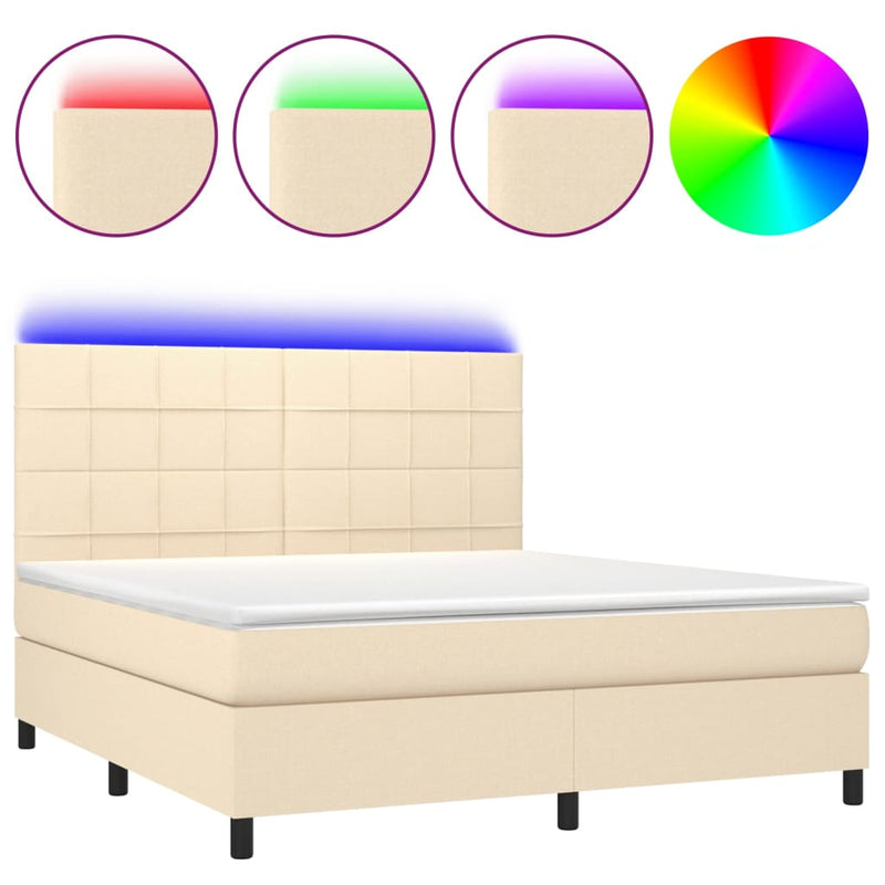 vidaXL krémszínű szövet rugós és LED-es ágy matraccal 180 x 200 cm