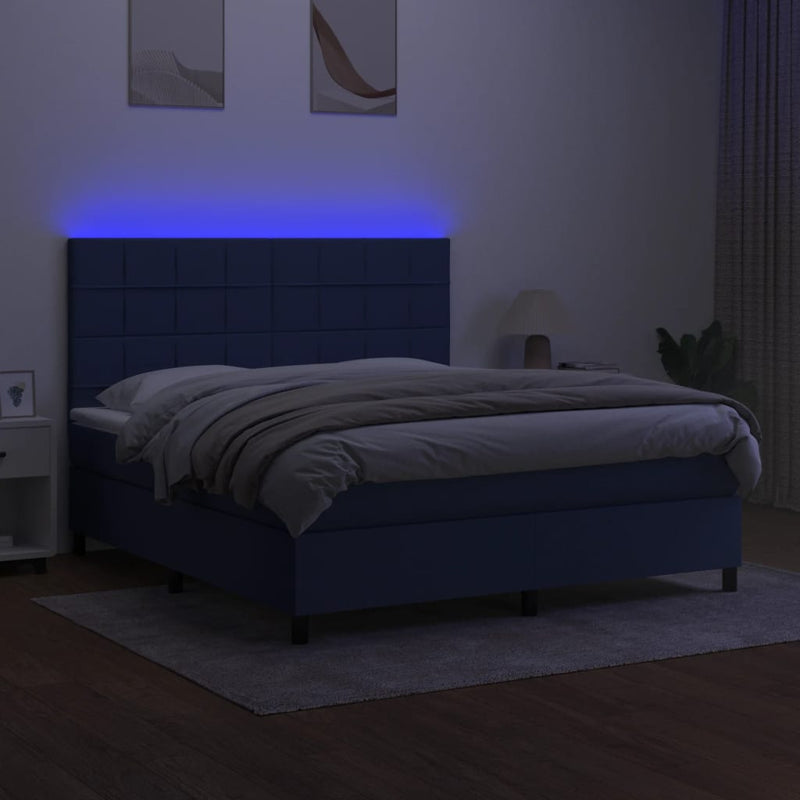 vidaXL kék szövet rugós és LED-es ágy matraccal 180 x 200 cm