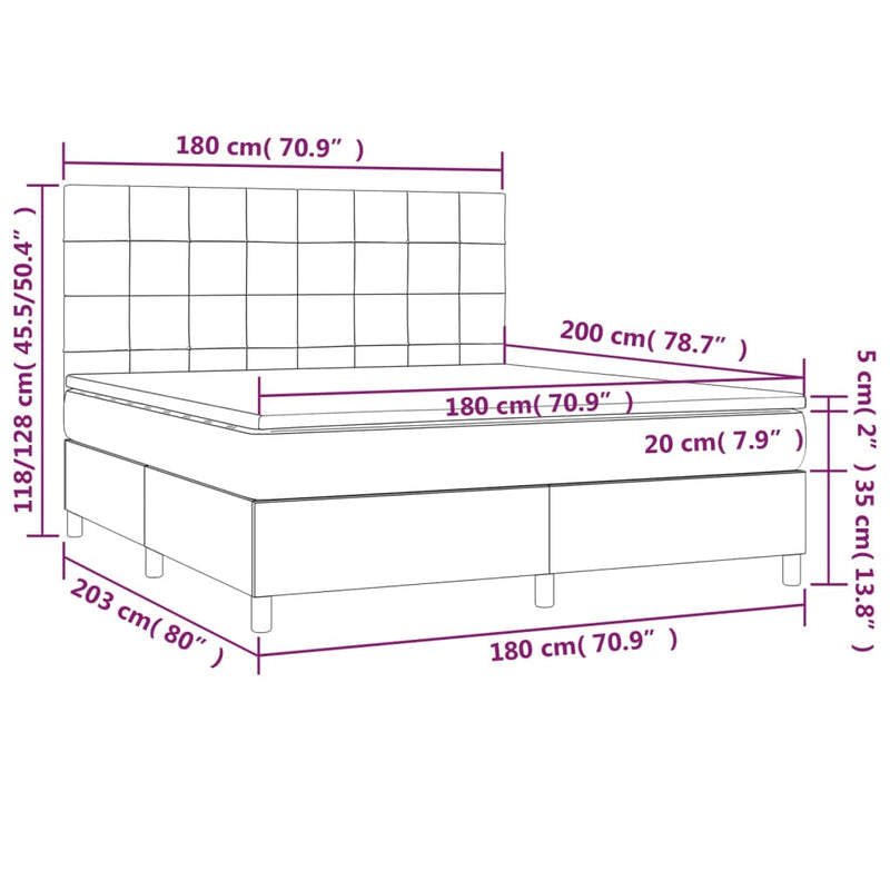 vidaXL kék szövet rugós és LED-es ágy matraccal 180 x 200 cm