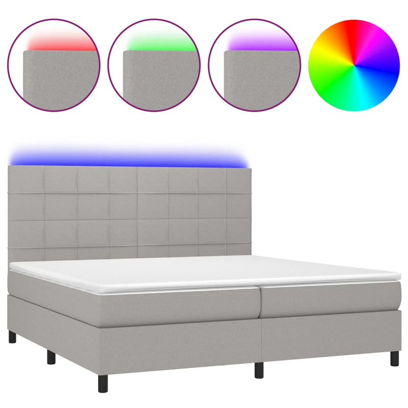 vidaXL világosszürke szövet rugós és LED-es ágy matraccal 200x200 cm