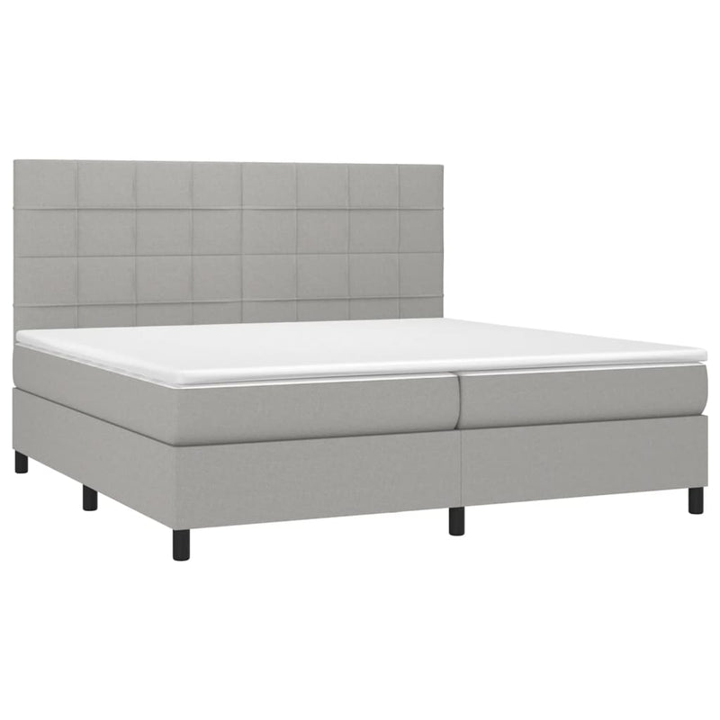 vidaXL világosszürke szövet rugós és LED-es ágy matraccal 200x200 cm