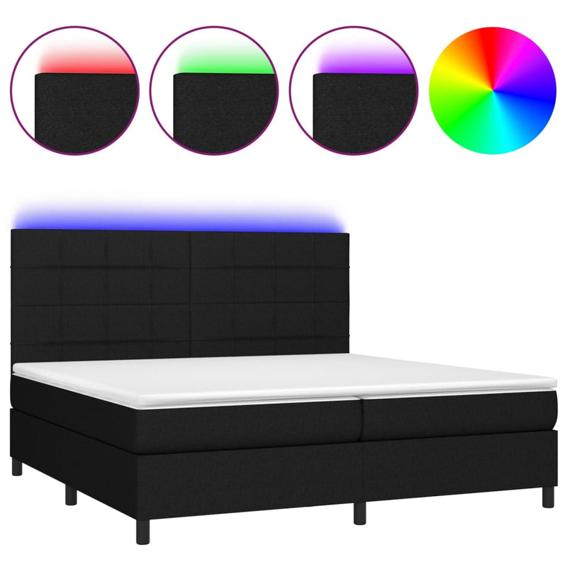 vidaXL fekete szövet rugós és LED-es ágy matraccal 200x200 cm