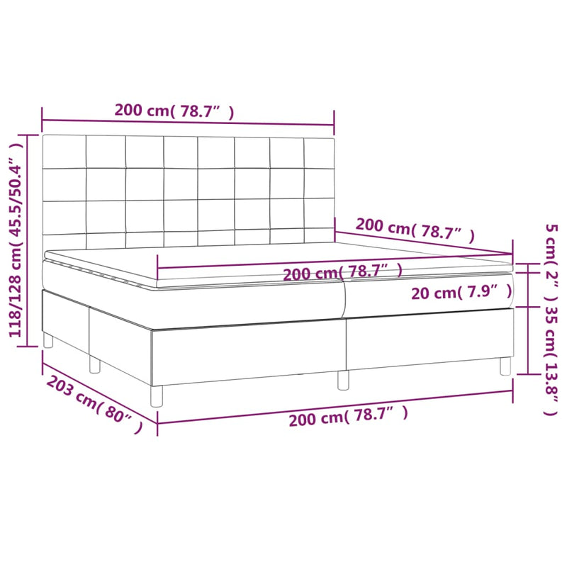 vidaXL fekete szövet rugós és LED-es ágy matraccal 200x200 cm
