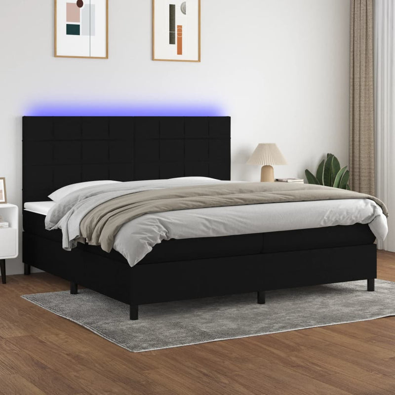 vidaXL fekete szövet rugós és LED-es ágy matraccal 200x200 cm