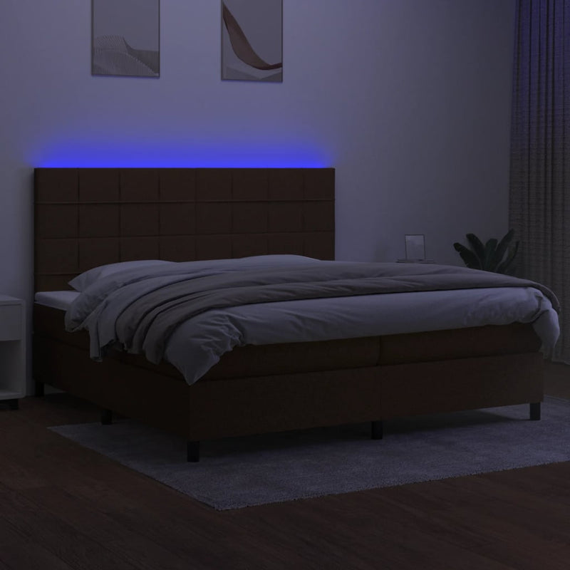 vidaXL barna szövet rugós és LED-es ágy matraccal 200x200 cm
