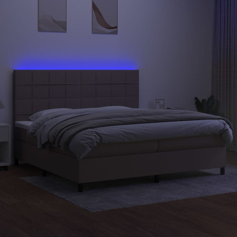 vidaXL tópszínű szövet rugós és LED-es ágy matraccal 200 x 200 cm