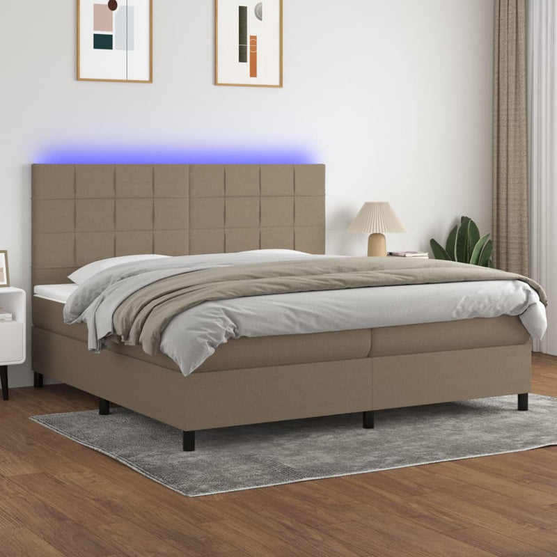 vidaXL tópszínű szövet rugós és LED-es ágy matraccal 200 x 200 cm