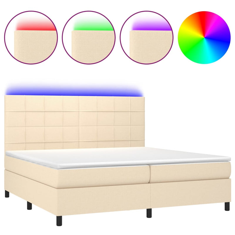 vidaXL krémszínű szövet rugós és LED-es ágy matraccal 200 x 200 cm