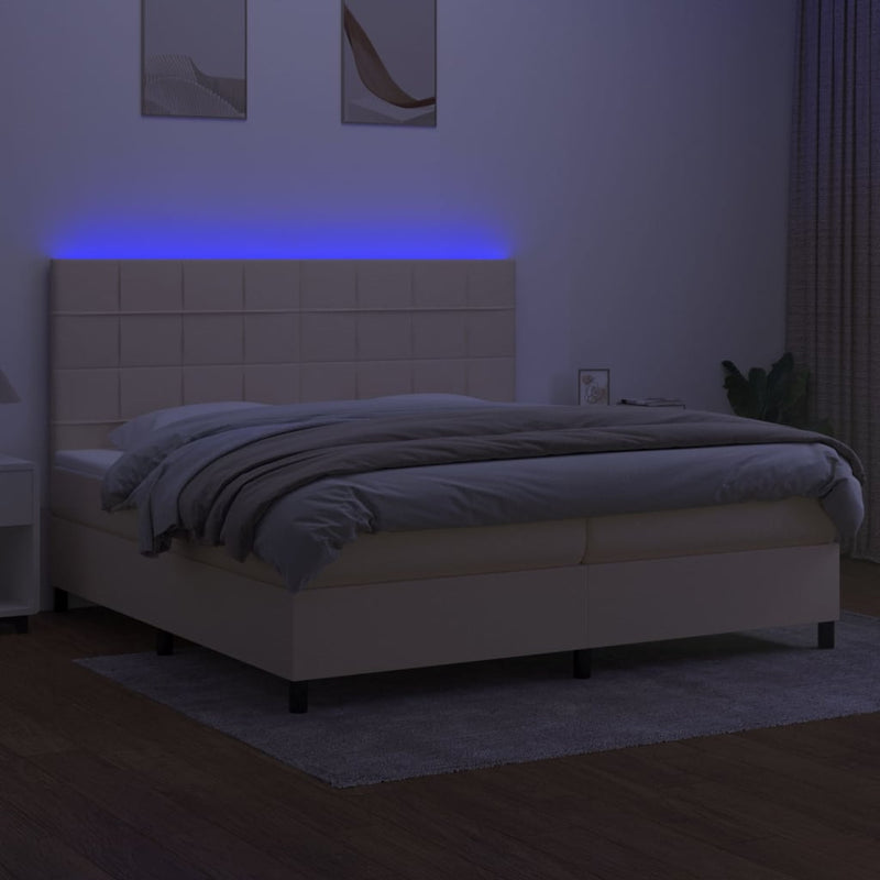 vidaXL krémszínű szövet rugós és LED-es ágy matraccal 200 x 200 cm