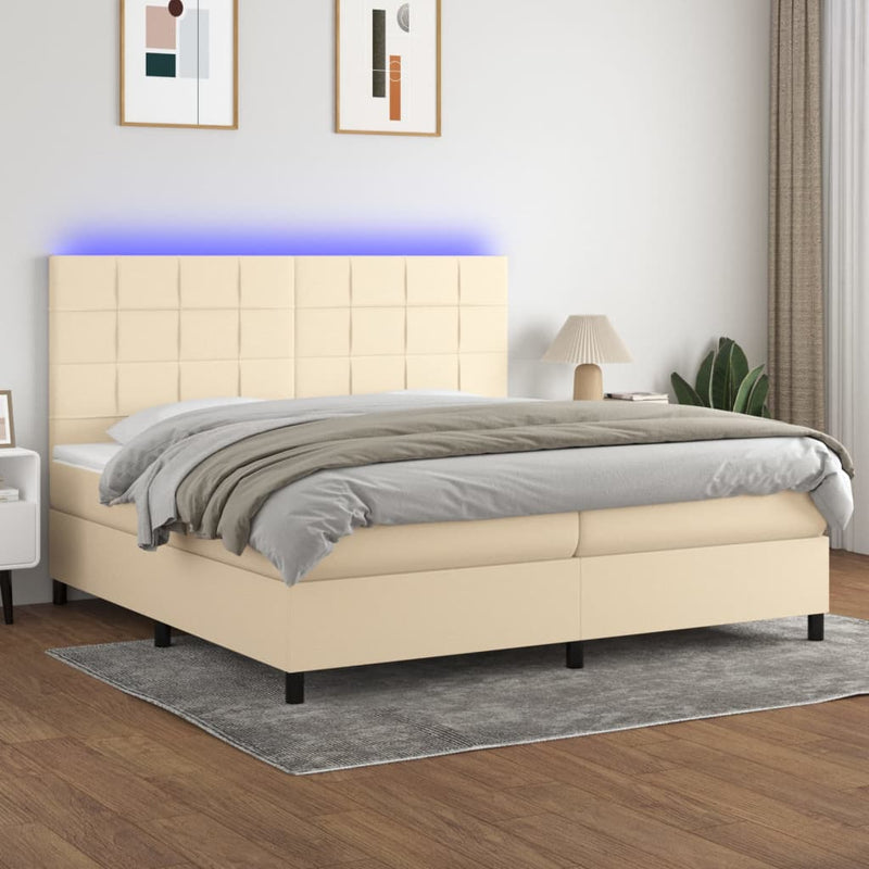vidaXL krémszínű szövet rugós és LED-es ágy matraccal 200 x 200 cm