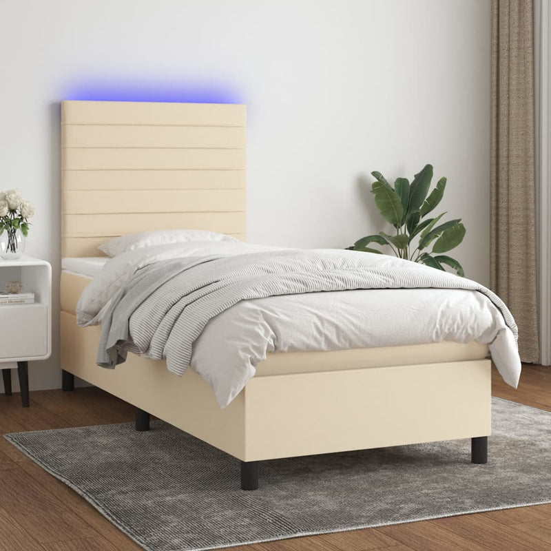 vidaXL krémszínű szövet rugós és LED-es ágy matraccal 80 x 200 cm