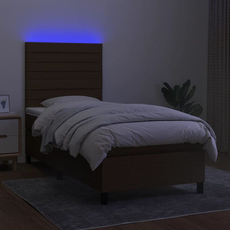 vidaXL barna szövet rugós és LED-es ágy matraccal 90x190 cm