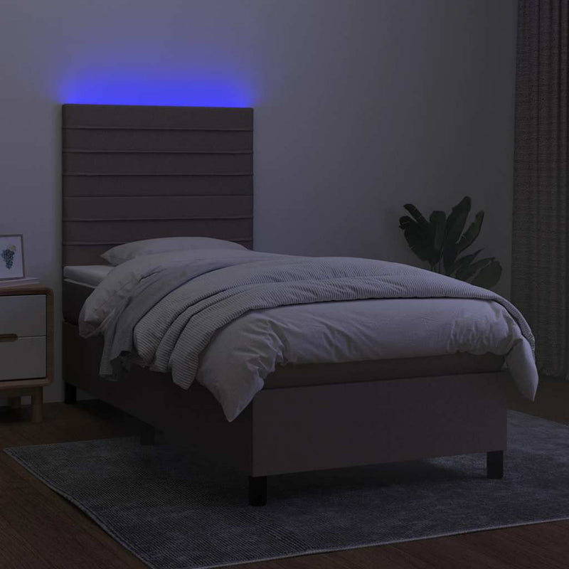 vidaXL tópszínű szövet rugós és LED-es ágy matraccal 90x190 cm