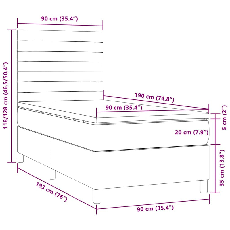 vidaXL tópszínű szövet rugós és LED-es ágy matraccal 90x190 cm
