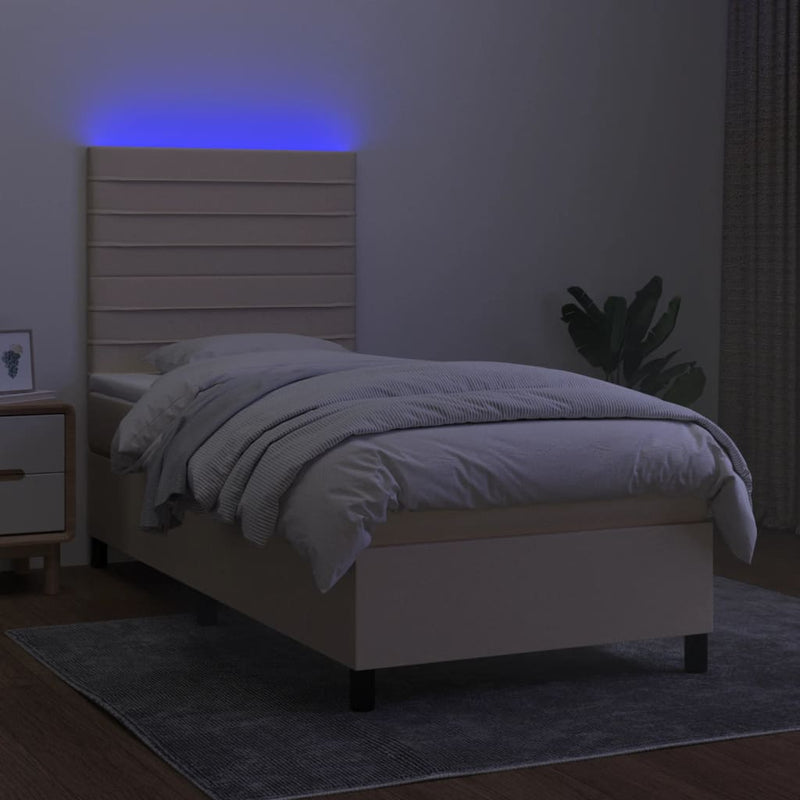 vidaXL krémszínű szövet rugós és LED-es ágy matraccal 90x190 cm