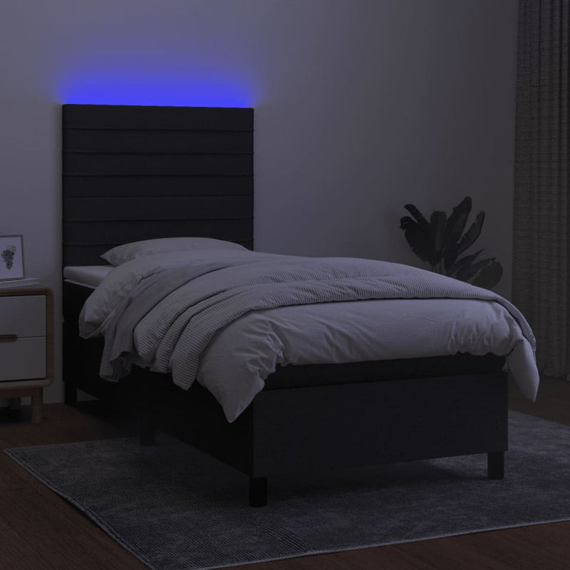 vidaXL fekete szövet rugós és LED-es ágy matraccal 90x200 cm