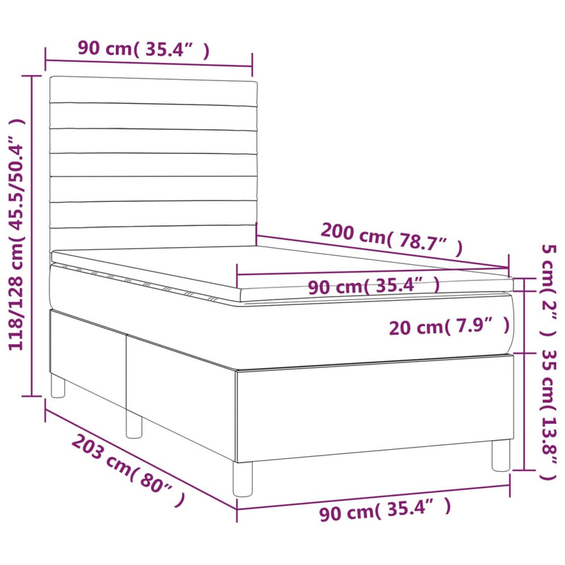 vidaXL fekete szövet rugós és LED-es ágy matraccal 90x200 cm