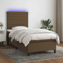 vidaXL barna szövet rugós és LED-es ágy matraccal 90x200 cm