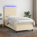 vidaXL krémszínű szövet rugós és LED-es ágy matraccal 90x200 cm