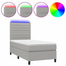 vidaXL világosszürke szövet rugós és LED-es ágy matraccal 100x200 cm