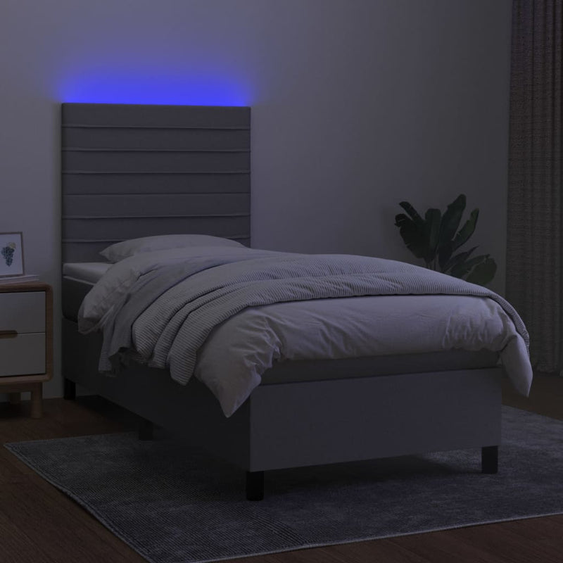 vidaXL világosszürke szövet rugós és LED-es ágy matraccal 100x200 cm