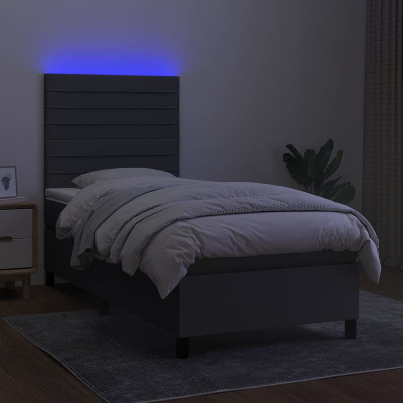 vidaXL sötétszürke szövet rugós és LED-es ágy matraccal 100x200 cm