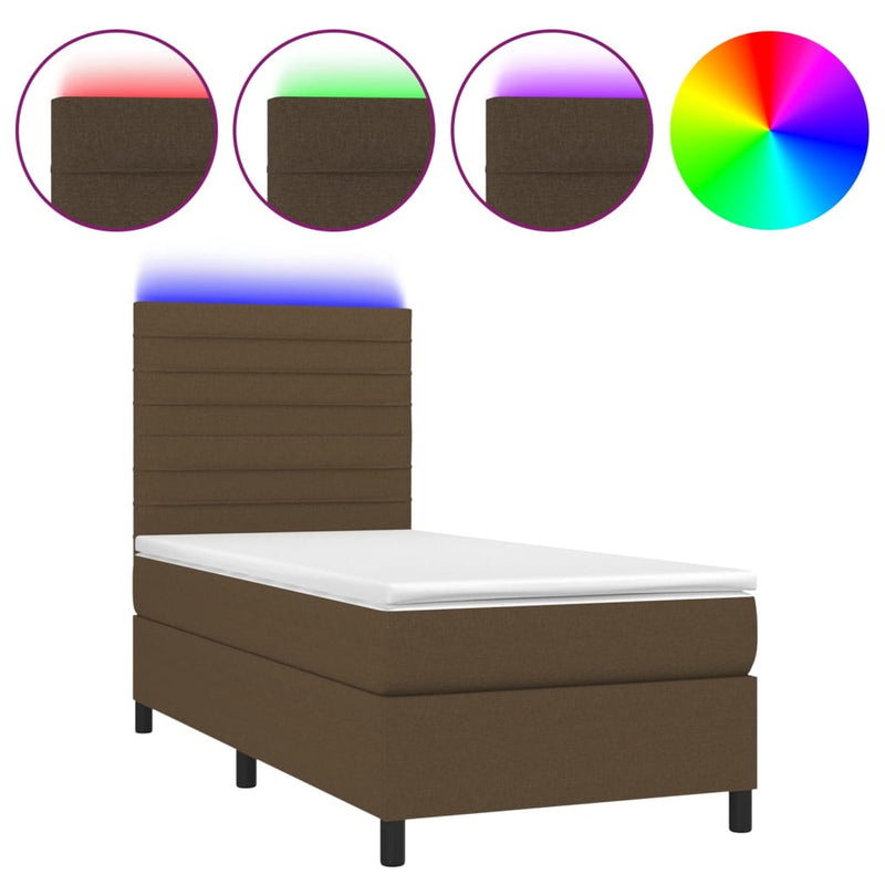 vidaXL barna szövet rugós és LED-es ágy matraccal 100x200 cm