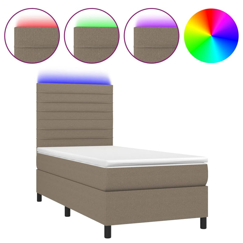 vidaXL tópszínű szövet rugós és LED-es ágy matraccal 100x200 cm