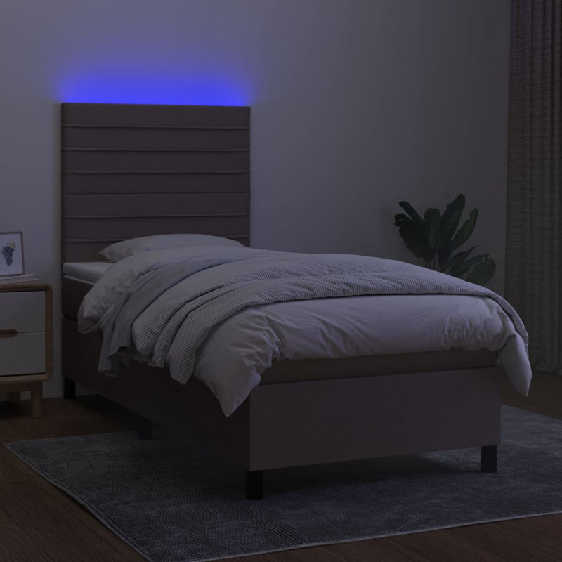vidaXL tópszínű szövet rugós és LED-es ágy matraccal 100x200 cm