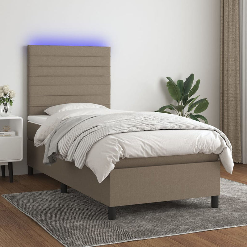 vidaXL tópszínű szövet rugós és LED-es ágy matraccal 100x200 cm