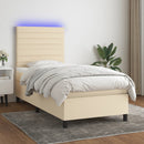 vidaXL krémszínű szövet rugós és LED-es ágy matraccal 100x200 cm