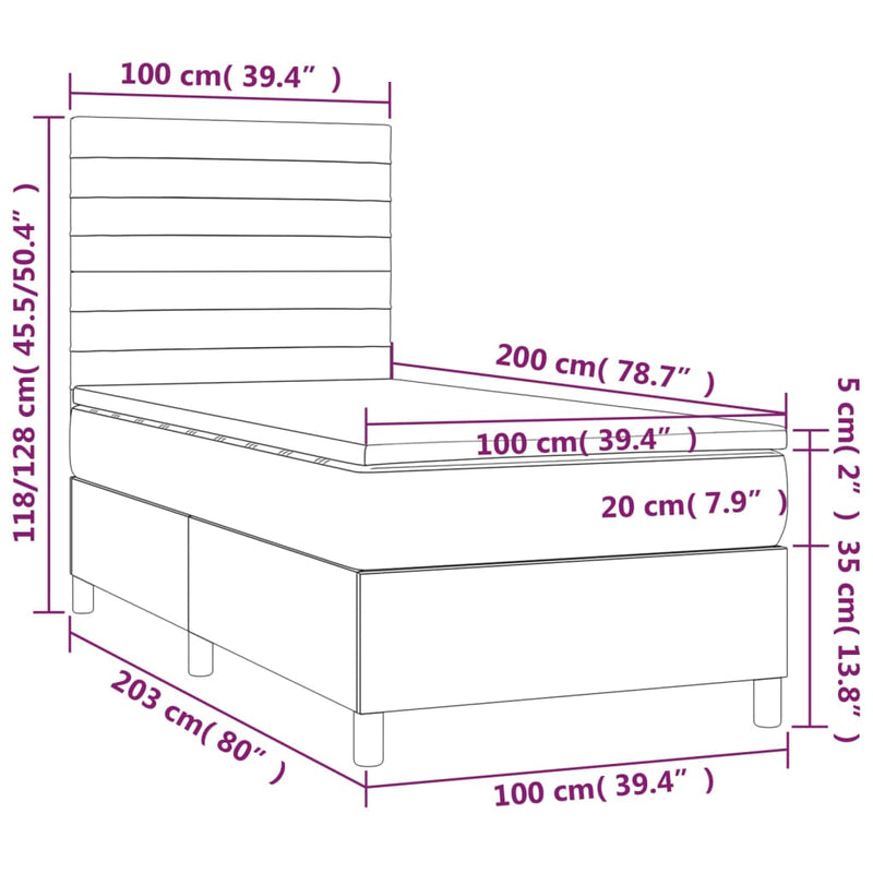 vidaXL kék szövet rugós és LED-es ágy matraccal 100x200 cm