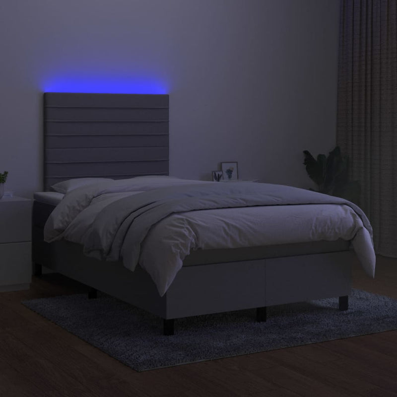 vidaXL világosszürke szövet rugós és LED-es ágy matraccal 120 x 200 cm