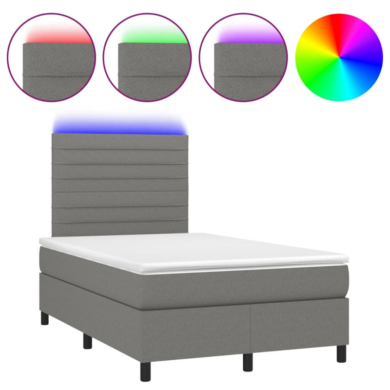 vidaXL sötétszürke szövet rugós és LED-es ágy matraccal 120 x 200 cm