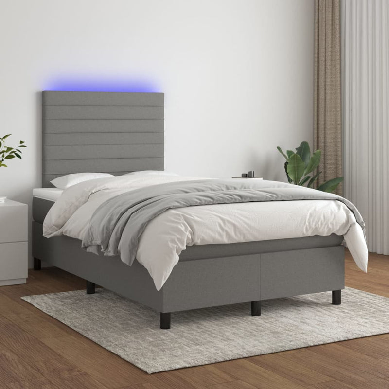 vidaXL sötétszürke szövet rugós és LED-es ágy matraccal 120 x 200 cm